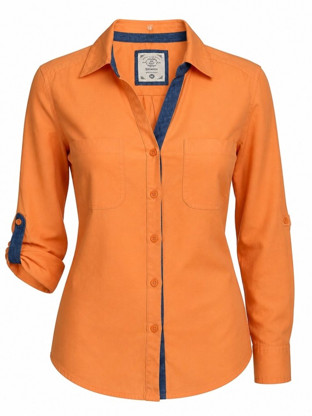 STYLE & CO., Women's Long Sleeves V-Neck Orange Button-Down Shirt, Size M
